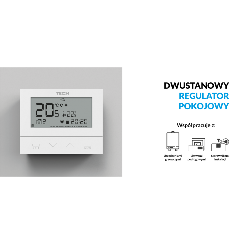 Dwustanowy regulator pokojowy typu ST-292 v3  (3mm szkło, montaż natynkowy)