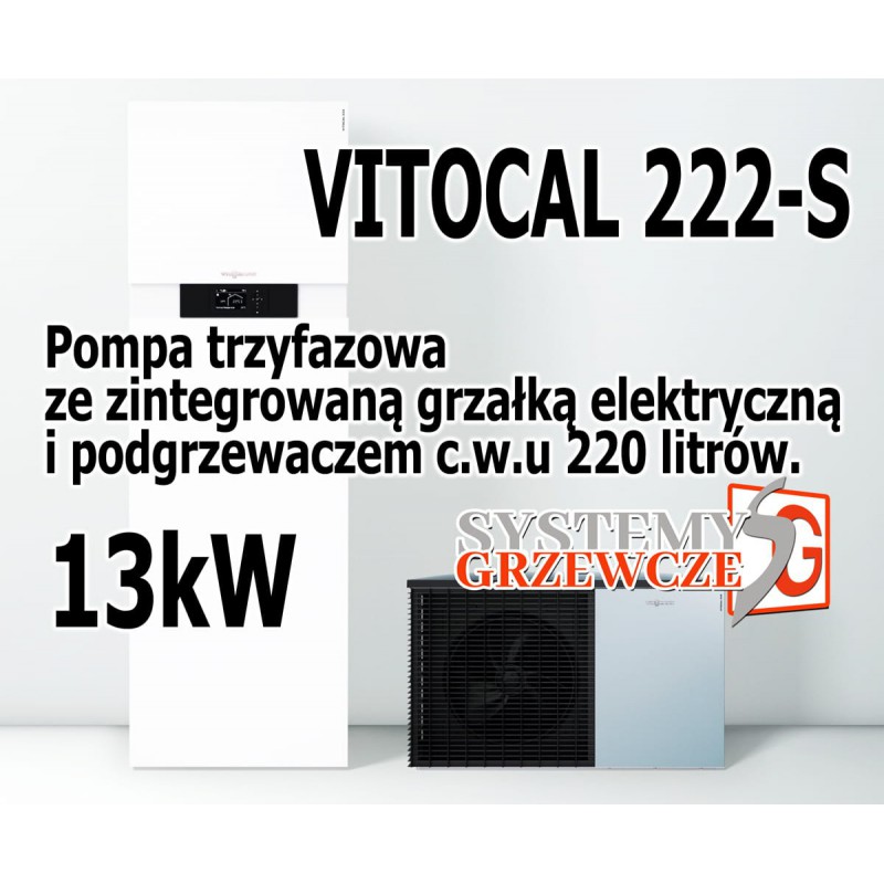Pompa ciepła powietrze/woda typ Split Vitocal 222-S 13kW, CWU 220 litrów
