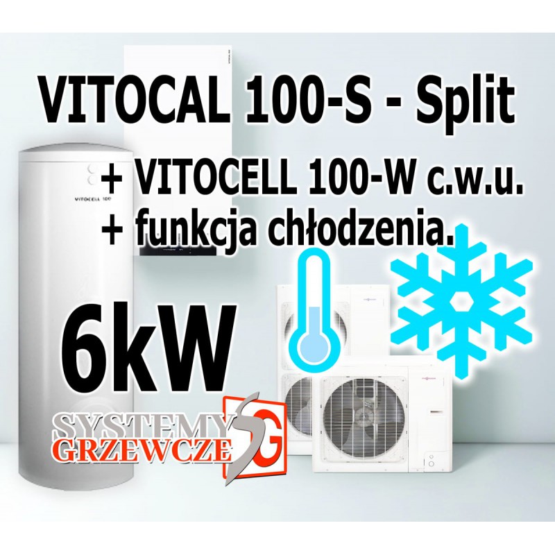 VITOCAL 100-S - ZESTAW, funkcja chłodzenia - Pompa / zbiornik c.w.u.  - wersja Split 6kW