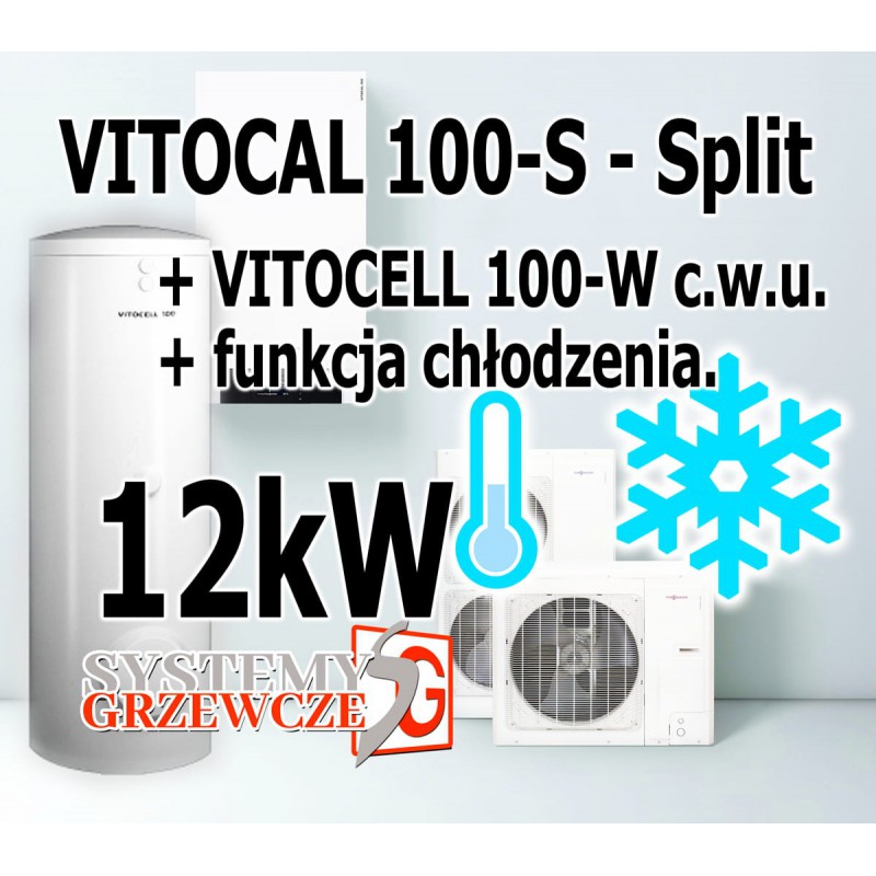 VITOCAL 100-S - ZESTAW, funkcja chłodzenia - Pompa / zbiornik c.w.u.  - wersja Split 12kW