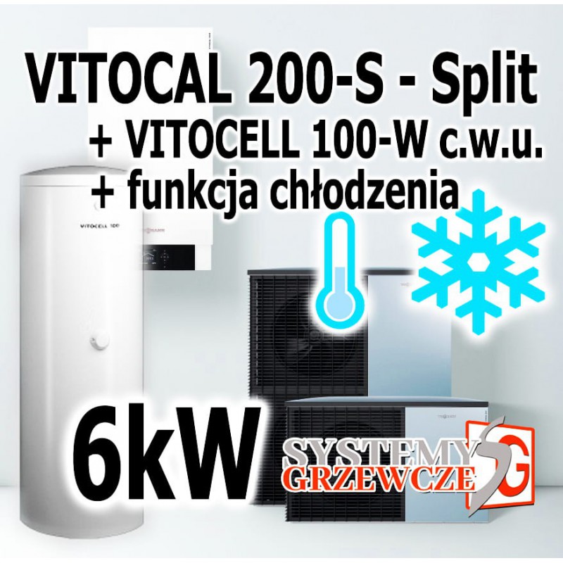 VITOCAL 200-S - ZESTAW, funkcja chłodzenia - Pompa / zbiornik c.w.u. - wersja Split 6kW