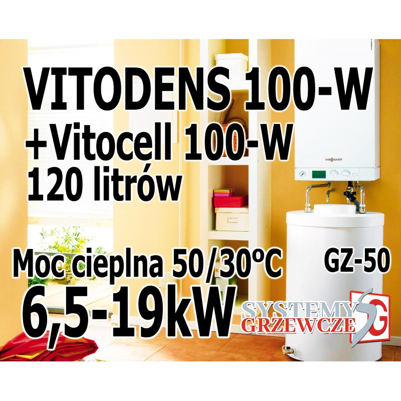 Gazowy kocioł Vitodens 100-W + Vitocell c.w.u. 120 litrów -19kW