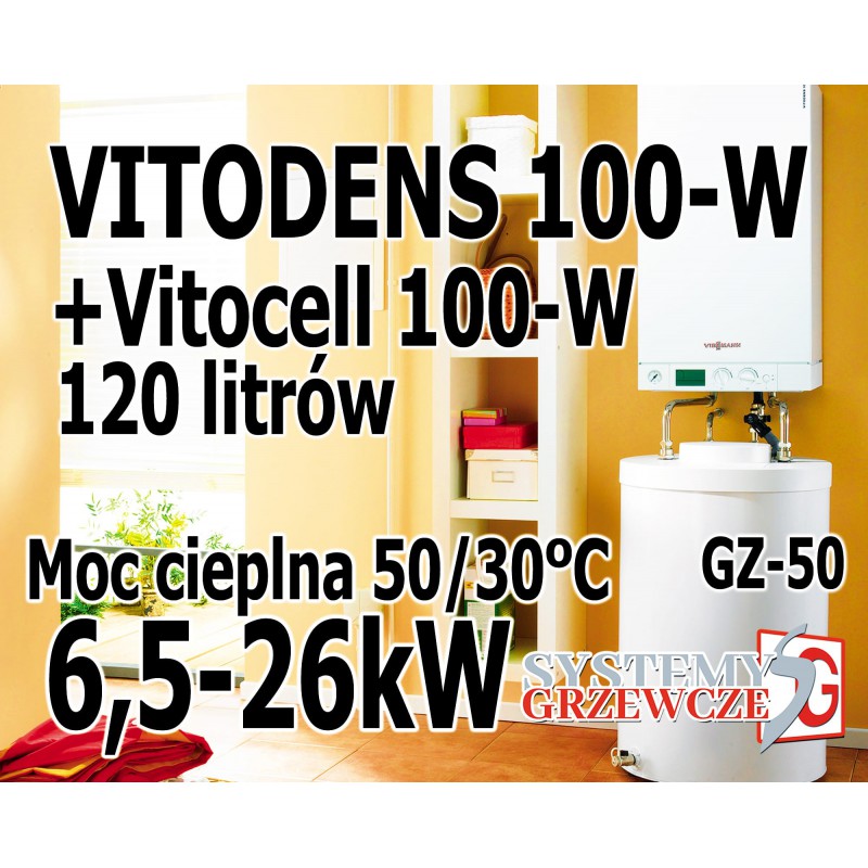 Gazowy kocioł Vitodens 100-W + Vitocell c.w.u. 120 litrów - 3,2-25kW
