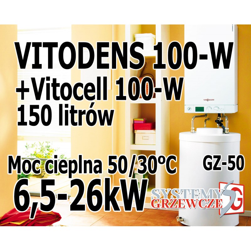 Gazowy kocioł Vitodens 100-W + Vitocell c.w.u. 150 litrów - 3,2-25kW